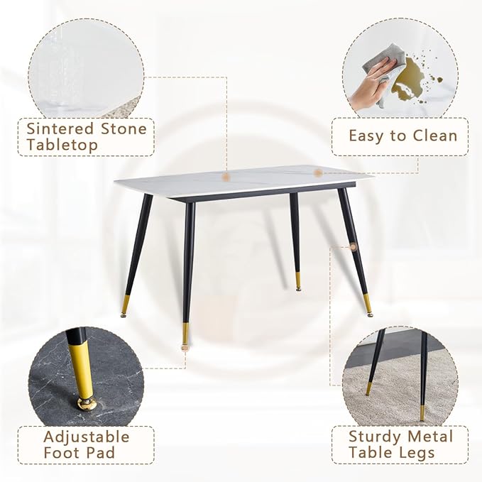 5 Piece Dining Table Set,4 Chair Dining Table Set, Sintered Stone Kitchen Table Top and Modern Chairs Set of 4 for Kitchen Dining Room, Small Space