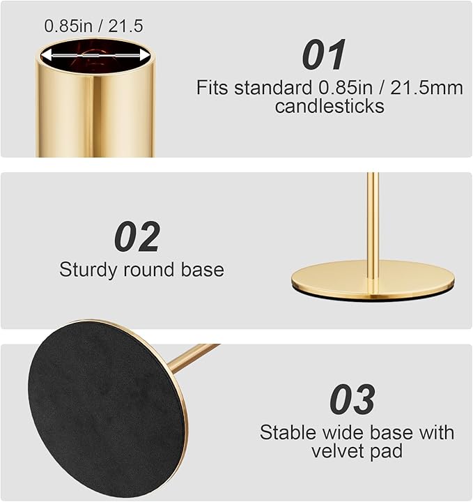 Set of 6 French Gold Taper Candle Holders Candlestick Holders, Decor Candle Stick Candle Holder for Table or Mantel Centerpiece, Wedding, Dinning, Party Home Decor