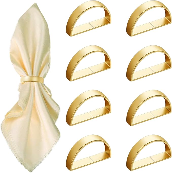 8 Pcs Matt Gold Napkin Rings - Metal Napkin Ring,Stainless Steel Napkin Rings for Table Settings Wedding Christmas Party Dinner Table(Semicircle)