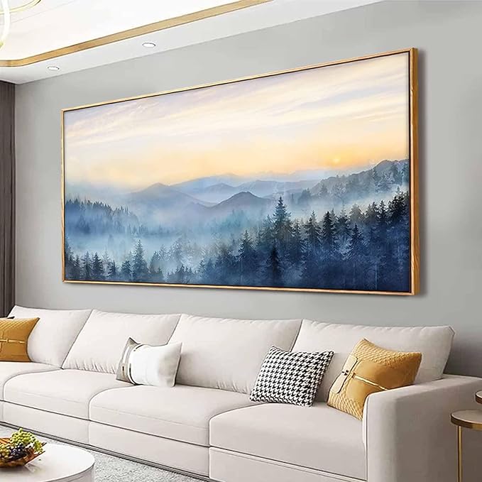 Forest Wall Art Sunrise Wall Art Decor Mountain Canvas Pictures Framed Artwork Large Arts 36"x70" for Home Office