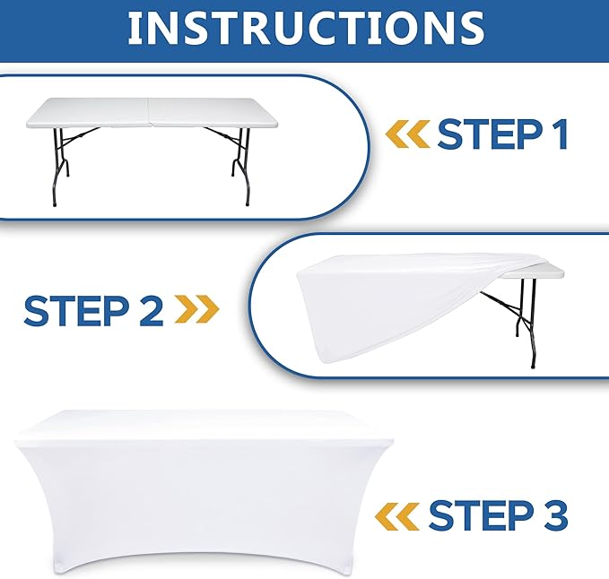 Table Cover for 6 foot Rectangle Tables-6 Pack White Fitted Stretch Tablecloth-Elastic Spandex 6ft Folding Tablecloths for Party, Vendor Booth Display, Banquet Buffet Event, Craft Trade Show