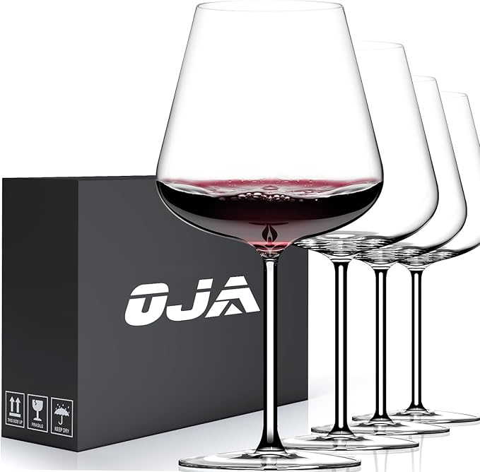 OJA Red Wine Glasses Set of 4,Large Wine Glasses 27 oz, Hand Blown Crystal Clearer, Light for Wine Tasting, Perfect Gifts, Valentine's Day, Anniversary, Birthday
