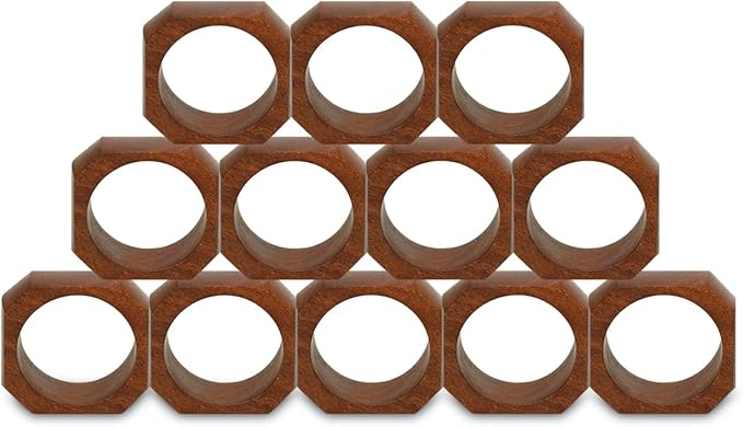 Wooden Napkin Rings Set of 12 for Dinning Table Decor | Wood Napkin Holder Set of Twelve for Dinner Table Decoration | Napkin Ring for Home and Kitchen Decor