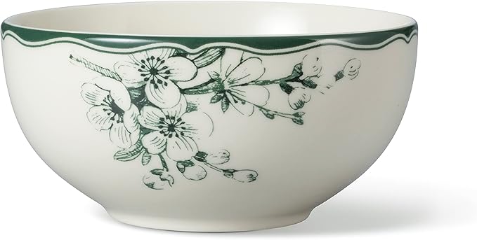 222 Fifth 12-Piece Porcelain Dinnerware Set for 4, White & Sage Green Plates and Bowls Set, Glossy Ceramic Dish Set with Detailed Floral Design, Microwave & Dishwasher Safe Dishes for Dining, Brittany