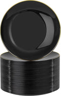 Nervure 100 Pieces Black Plastic Plates - 7.5inch Black Dessert Plates - Disposable Gold Plastic Plate - Disposable Plate Ideal for Wedding & Party