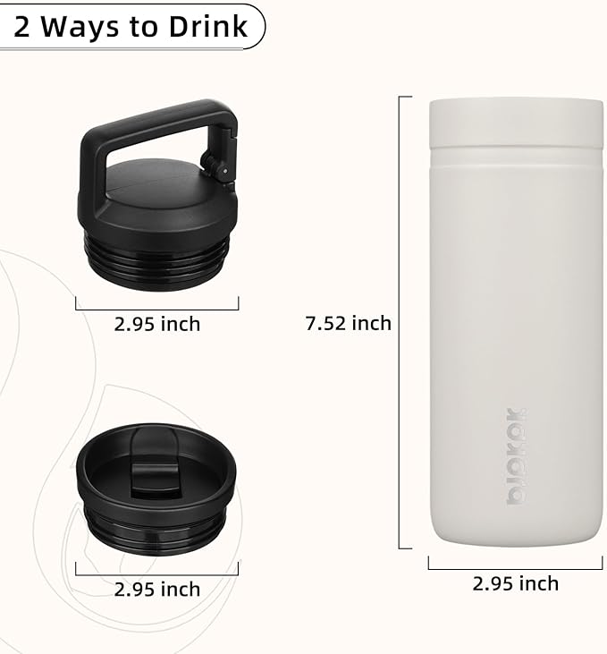 BJPKPK Insulated Water Bottle with 2 Lids,20 oz Double Wall Stainless Steel Vacuum Tumbler Travel Coffee Mug,Wide Mouth Thermal Cup,Milky