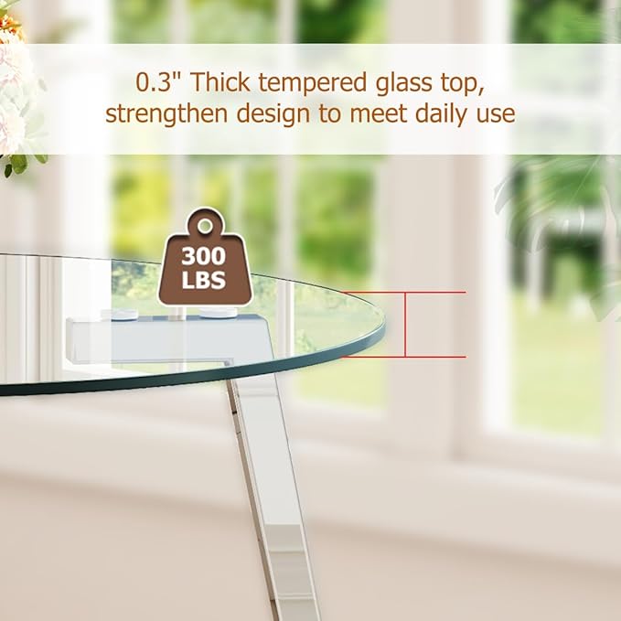 42" Round Glass Dining Table Set for 4,Modern Breakfast Table Set for 4 with Silver Chrome Legs,Space Saving Kitchen Table and White Chairs for Apartment,Easy Assembly