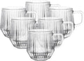 6pcs Ribbed Glass Mugs with Handles, Sturdy Household Water Cups for Coffee, Tea, Beer, and Juice, Creative Reusable Glassware Set for Office and Home Use