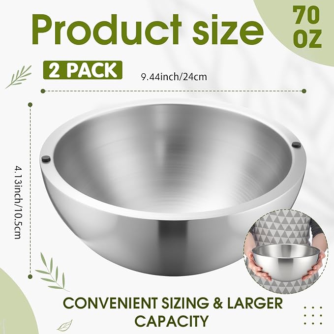 Honeydak 2 Pack 70 oz Dip Chiller Bowl Stainless Steel Double Walled Insulated Ice Serving Bowl for Parties Salsa, Guacamole, Condiments, Sauces, Salad & Food Hot or Cold