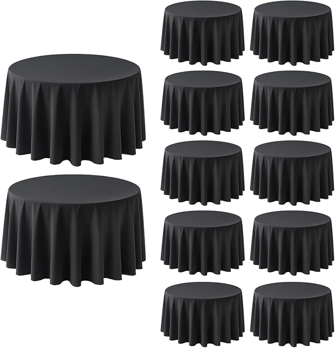 12 Pack Round Tablecloth 120 Inch Cloth Black Tablecloth for Round Tables, Washable Polyester Table Cloth Stain and Wrinkle Resistant Decorative Table Cover for Wedding Party Dining Banquet