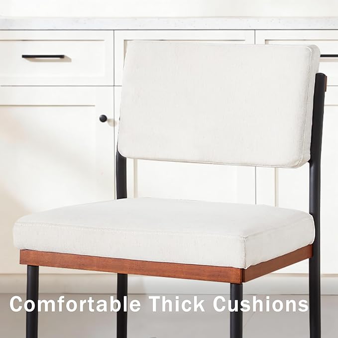 Modern Dining Chairs Set of 4, Kitchen Chairs with Thick Cushions and Adjustable Foot Pads, Upholstered Fabric Dining Room Chairs with Sturdy Metal Legs,White