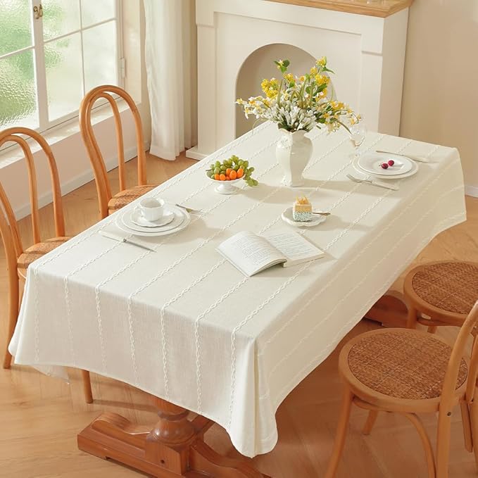 Zobesta White Table Cloth Rectangle 53 x 120 Inch, Cotton Linen White Tablecloth for Rectangle Tables, Washable Farmhouse Soft Tablecloth for Party, Picnic, Dining, Outdoor,Fall, Wedding