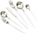 JASHII 18/10 White Handle Flatware Silver Silverware Set 304 Stainless Steel Flatware Cutlery Set| 6-Piece Adaline Royal Modern Satin Finish| BEST Birthday Wedding Gift (White Handle Matte Silver)
