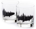 Black Lantern Whiskey Glasses Set of 2 – 11oz Heavy-Base Rocks Tumblers for Bourbon, Scotch & Cocktails – Nature-Themed Forest & Fish Design