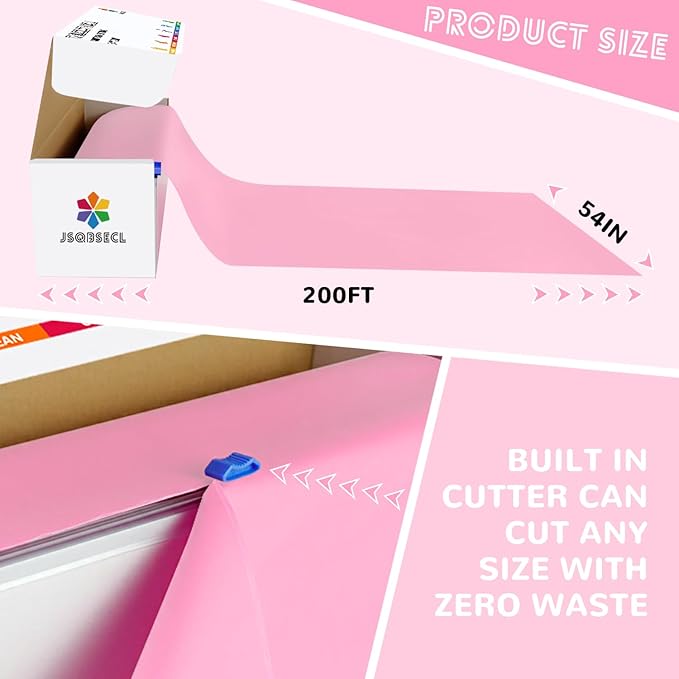 54 Inch X 200 Feet Plastic Table Cover Roll with Convenient Slide Cutter, Disposable Plastic Table Cloth Roll with Cut-to-Size Design for Weddings, Banquets, Parties (Pink)