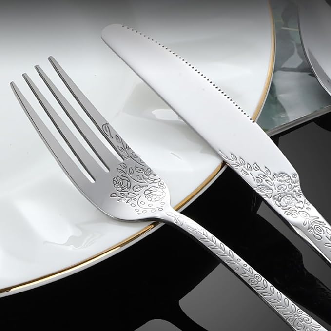 20-piece flowers Gold TWEE Silverware Set for 4, Palace Style Stainless Steel Flatware Cutlery Serving Utensils, Eating Tableware for Home Kitchen Hotel Restaurant, Mirror Polished