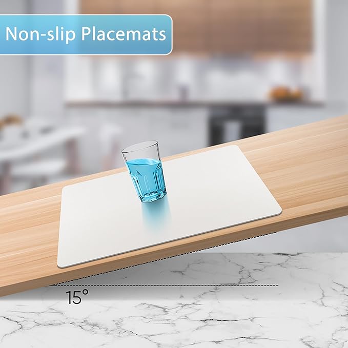 Placemats Set of 6 Washable, Heat Resistant Table Placemats Wipeable Faux Leather Place Mats Non Slip, Waterproof Square Table Mats for Indoor Outdoor, White