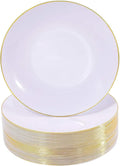 Nervure 100 Pieces Gold Plastic Plates - 10.25 inch Gold Dinner Plates - Heavyweight White and Gold Disposable Plates Ideal for Wedding & Party