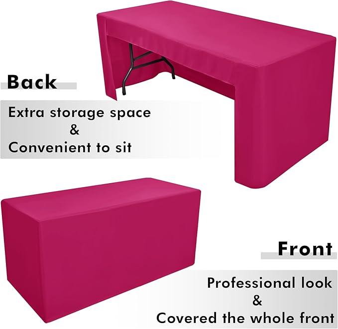 Nasitos 2 Pack Fuchsia Fitted Table Cloth for 4 Foot Tables-Tablecloth Open Back Fabric Washable and Wrinkle Resistant Table Covers for Rectangular Tables Birthday Parties, Baby Shower, Banquet