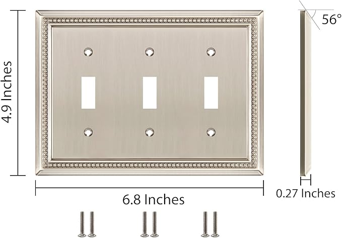 Henne Bery Sunken Pearls Heavy Duty Decorative Wall Plate Switch Plate Outlet Cover (Triple Toggle, Satin Nickel)