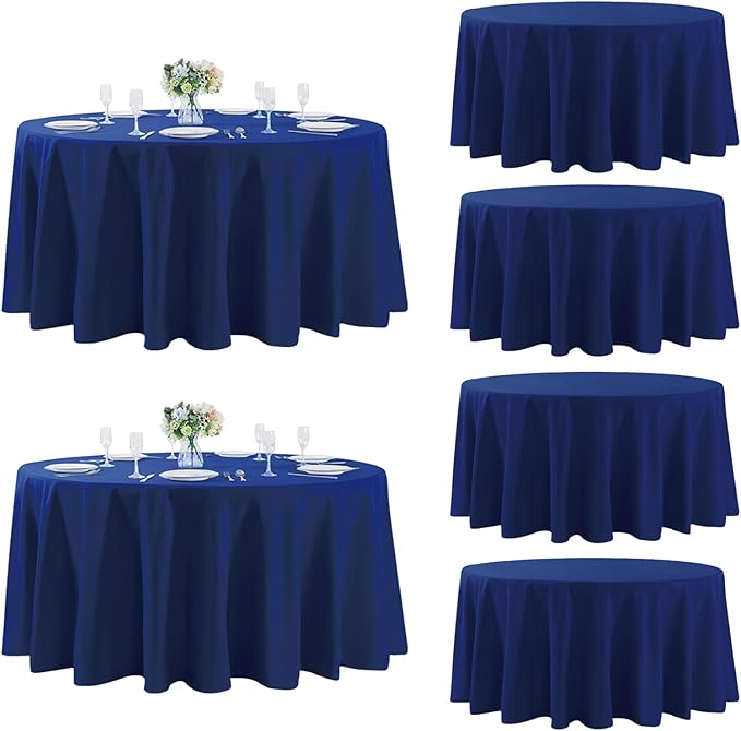 Fokitut 6 Pack Round Tablecloth, 108 Inch, Stain Resistant and Wrinkle Polyester Table Cloth, Fabric Table Cover for Kitchen Dining, Wedding, Party, Holiday Dinner-Royal Blue
