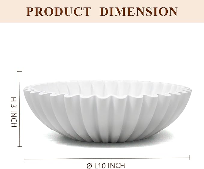 Large Decorative Bowl, Modern Handicraft Bowls for Home Decor, Decorative Fruit Bowl for Kitchen Counter, Ruffle Bowl Decor, Stylish Key Bowl for Entry Table, White