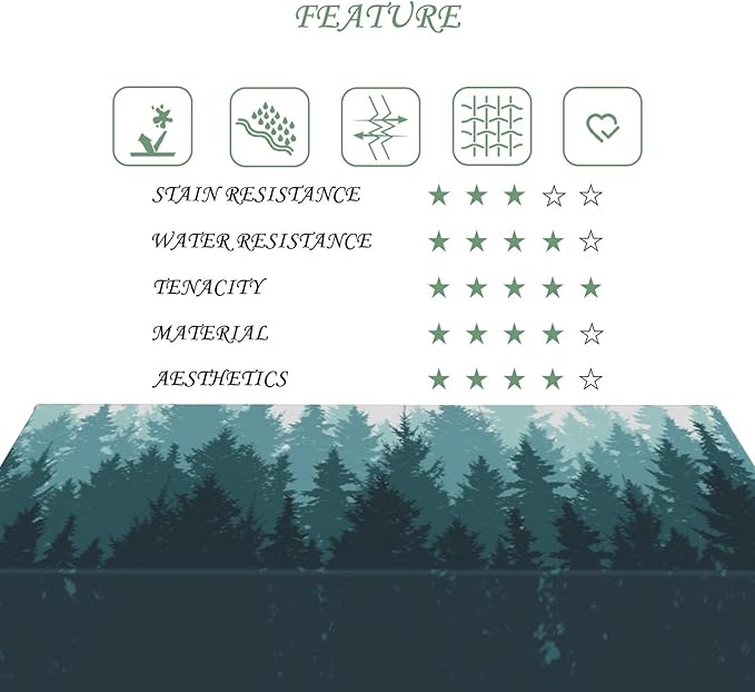 60x84 Inch Nature Rectangular Tablecloth Forest Silhouette Painting Table Cloth Waterproof Durable Table Cover for Picnic Indoor Gaming Room Decor