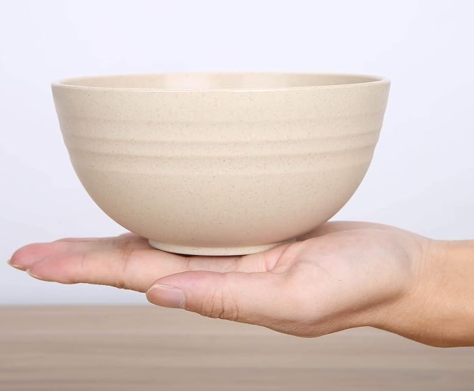 LuckyZone Unbreakable Cereal Bowls - 24 oz Reusable Wheat Straw Bowl Set of 4 - Dishwasher & Microwave Safe - Perfect for Cereal, Soup and Rice - BPA Free, Healthy & Eco-Friendly (Beige)