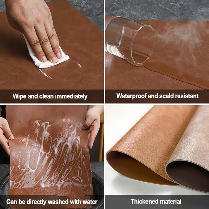 Leather Round Table Washable Placemats, Thick Faux Leather Heat Resistant Wedge Table Placemat, Waterproof Non-Slip Easy to Clean Place mat for Kitchen Coffee Dining Room Table Set of 8