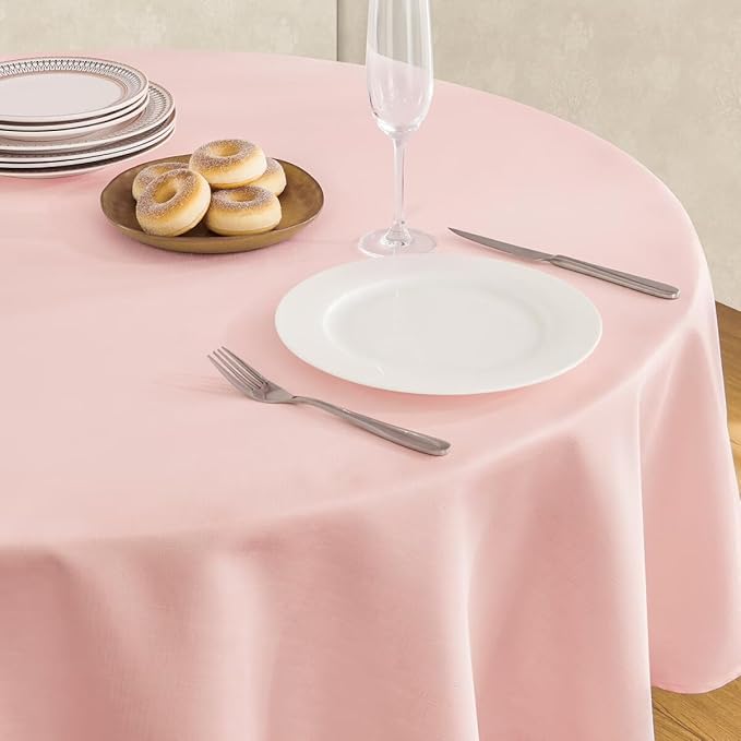 Tablecloth Linen Textured Waterproof & Stain Resistant Table Cloth Wrinkle Free Decorative Fabric Farmhouse Table Cover for Dining/Party/Buffet/Wedding, 60 x 60 Inch, Pink