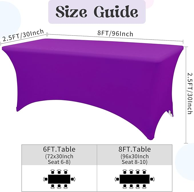 HAISIWLKJ 3 Pack Table Cloth 8ft Purple Tablecloths for Rectangle Folding Table Spandex Fitted Stretch Table Cover Wrinkle Resistant Washable Table Protector for Party, Wedding, Banquet, Festival.
