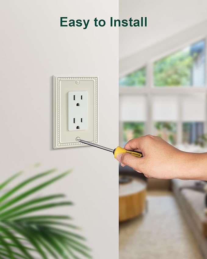 6-Pack Decorator Outlet Cover Plate, Decorative Switch Plates and Outlet Covers, Light Almond Metal Wall Plates for Electrical Outlets, Receptacle, GFCI Outlet, Dimmer Switch