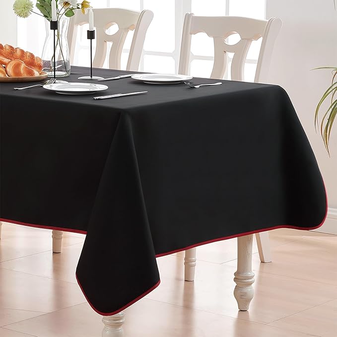 BALCONY & FALCON Rectangular Table Cloth Water Resistant Washable Double-Sided Usable Peach-Skin Fabric Tablecloth for Weddings Holidays Dining Banquets Gardens(Black and Red, 55x95)