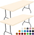 Spandex 8 Foot Rectangle Table Cloth 2 Pack, Elastic Fitted Tablecloths for Picnic, Stretch Washable Patio Table Cover for Outdoor, Camping, Banquet and Parties (Champagne, 30"x96")