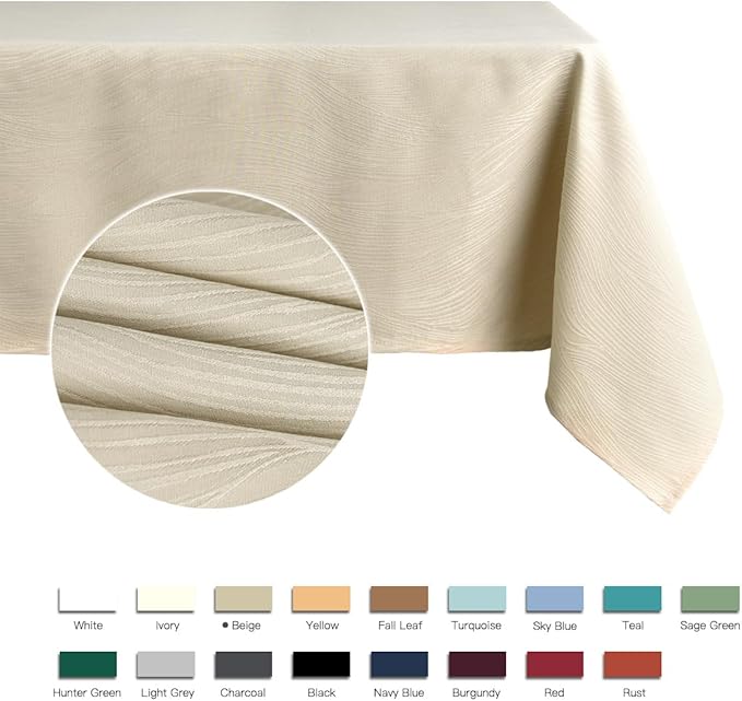 maxmill Jacquard Table Cloth Swirl Design Water Proof Wrinkle Free Heavy Weight Soft Tablecloth Decorative Fabric Table Cover for Outdoor and Indoor Use Rectangular 60 x 104 Inch Beige