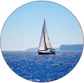 Round Edge Closing Tablecloth, Ocean Elastic Edged Tablecloth, Blue Mediterranean Sailboat Sailing in Round Tables 56inch Diameter, for Outdoor Indoor Use, Blue