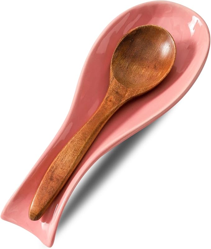 Ceramic Spoon Rest for Stove Top,Large 8.7 Inch Spoon Holder for Kitchen Counter,Porcelain Utensil Rest for Thankgiving and Mother's Day Gift,Dishwasher Safe and Heat-Resistant,Pink(1 PC)