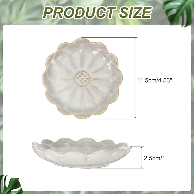 uxcell 1Pcs Ceramics Jewelry Plate, Sunflower Shape Key Holder Bowl for Entryway Table Decor Small Ring Tray Dish Gift for Women Girlfriend, White