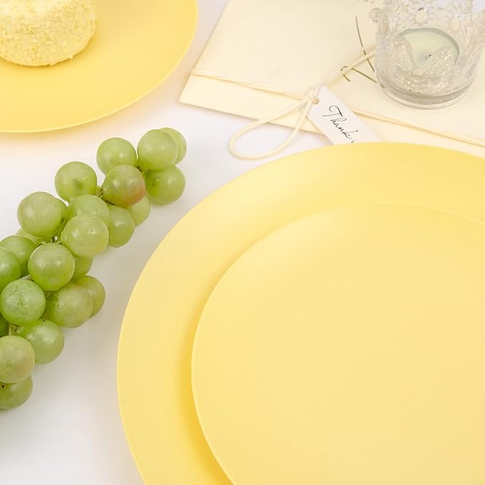 EI 150pcs Yellow Plastic Plates,Heavy Duty Bright Disposable Plate,Fancy Plastic Plates for Party,Yellow Dishes for Wedding,Easter,Afternoon Tea Party,Spring