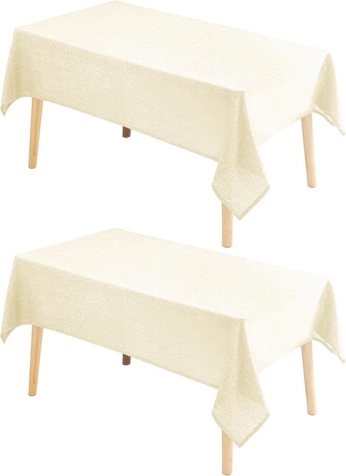 Hiasan 2 Pack Faux Linen Square Tablecloth - Wrinkle and Stain Resistant Washable Table Cloth for Kitchen Dining Room Holiday Table Cover for Party Dinner, Champagne, 70 x 70 Inch
