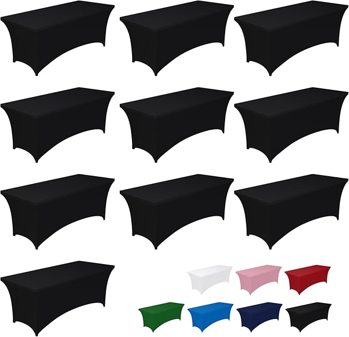 Pureegg Spandex Tablecloth 6ft - 10 Pack, Fitted and Tight Cloth for Rectangle Table, Wrinkle-Free and Stretch Table Cover for Party, Wedding, Banquet and Birthday, Black