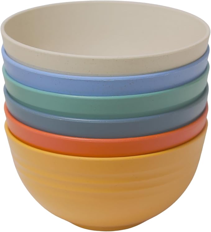 LuckyZone Unbreakable Cereal Bowls - 24 oz Reusable Wheat Straw Bowl Set of 6 - Dishwasher & Microwave Safe - Perfect for Cereal, Soup and Rice - BPA Free, Healthy & Eco-Friendly (6 Color_H)