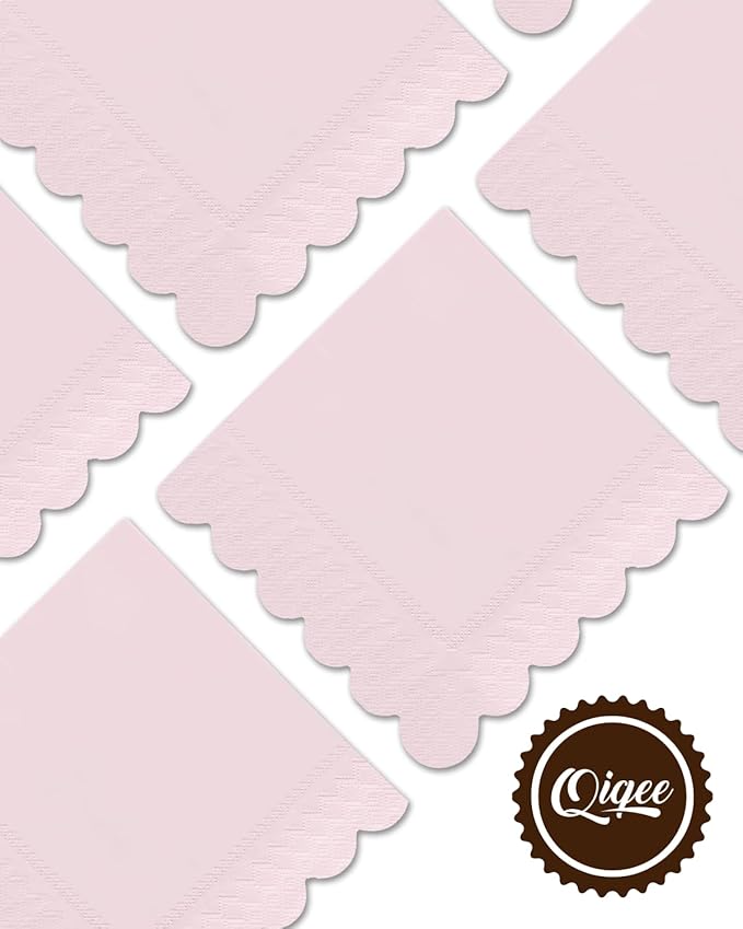 qiqee Grapefruit Pink Cocktail Dinner Napkins 5x5inch Disposable Beverage,Wedding, Birthday Party Dessert Wave Paper Napkins(120 Count)