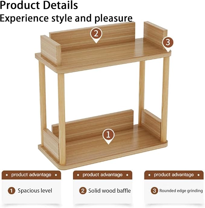 Desktop Organizer Shelf, Multi Tier Wood Tabletop Bookshelf, Space Saving Countertop Storage Rack for Office, Bedroom, Living Room(Warm White,19.6 * 7.8 * 26.7in)