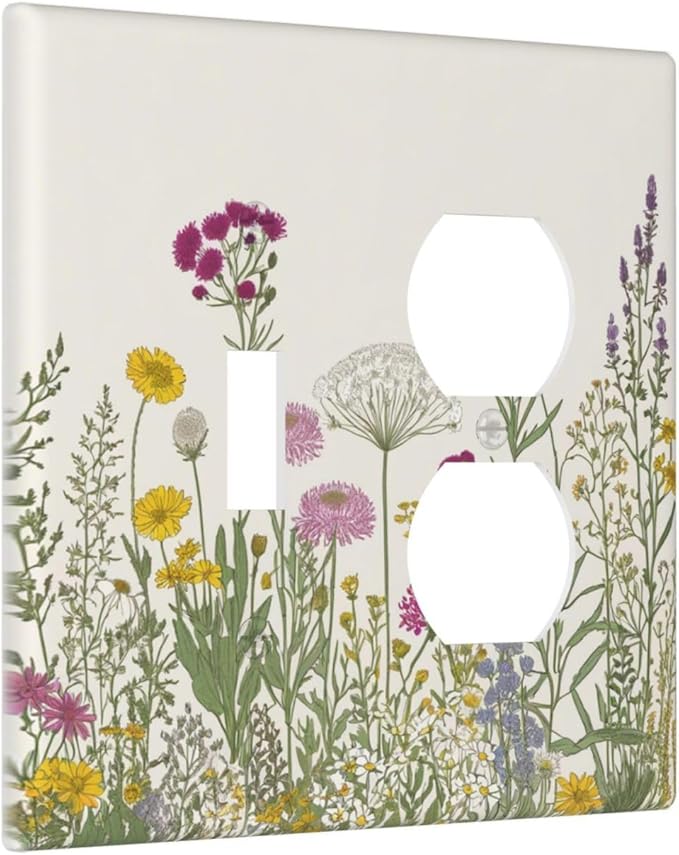 Light Switch Cover Plate Wildflower Botanical Plant Herbs Flower 2 Gang Decorative Switch Plates 1 Toggle Duplex Combo Outlet Covers GFCI Wall Plates for Bathroom Livingroom Decor