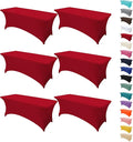 6Pack 6FT Table Cloth for Rectangular Fitted Events Stretch Red Table Covers Washable Spandex Tablecloth Protector for Party, Wedding, Cocktail, Banquet, Festival