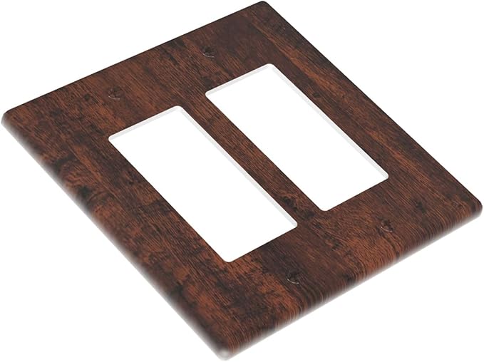 Outlet Covers Brown Red Rustic Wood Grain Retro Farmhouse 2 Gang Light Switch Cover Double Rocker Wall Plate Decorative GFCI Receptacle Electrical Switchplate for Farmhouse Cabin Decor（2 Pack）