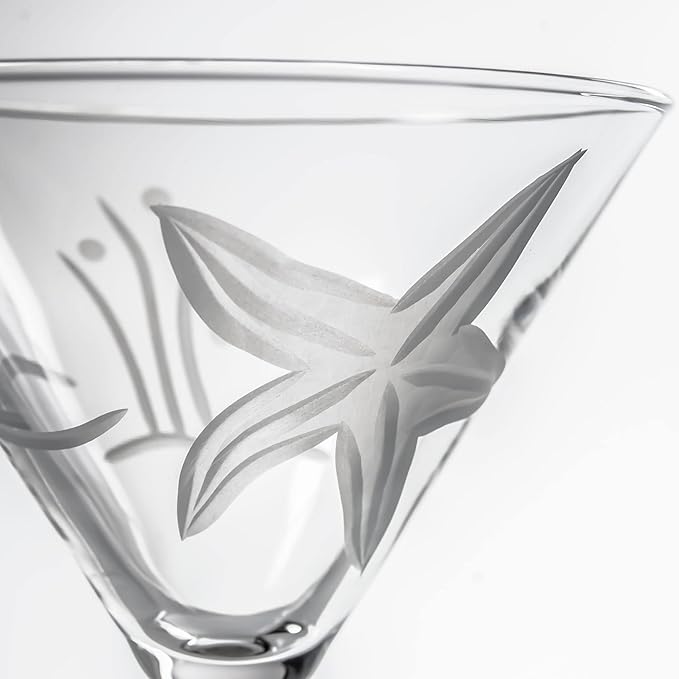 Rolf Glass Starfish Martini Glass 10 Ounce | Set of 4 Stemmed Martini Glasses | Lead-Free Crystal Glass | Diamond-Wheel Etched Cocktail Glasses | Made in the USA