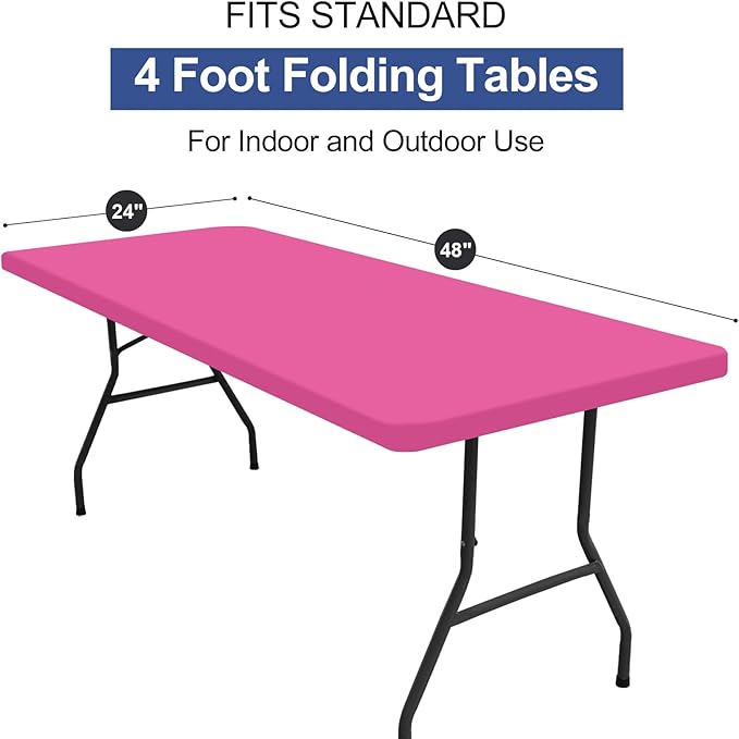 homing 2 Pack Rectangle Table Cloth, Elastic Fitted Fabric Tablecloth Fits for 4 Foot Folding Tables, Washable Table Cover for Picnic, Camping, Indoor & Outdoor (Rose Pink, 24" x 48")