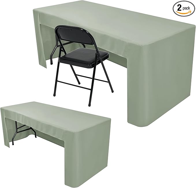 Nasitos 2 Pack Sage Green 8ft Tablecloth Fitted-Open Back Folding Table Cover Washable and Wrinkle Resistant Table Cloth for Trade Show, Book Fair, Career Fair, Convention, Events